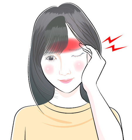 偏頭痛を訴えている女性のイラスト